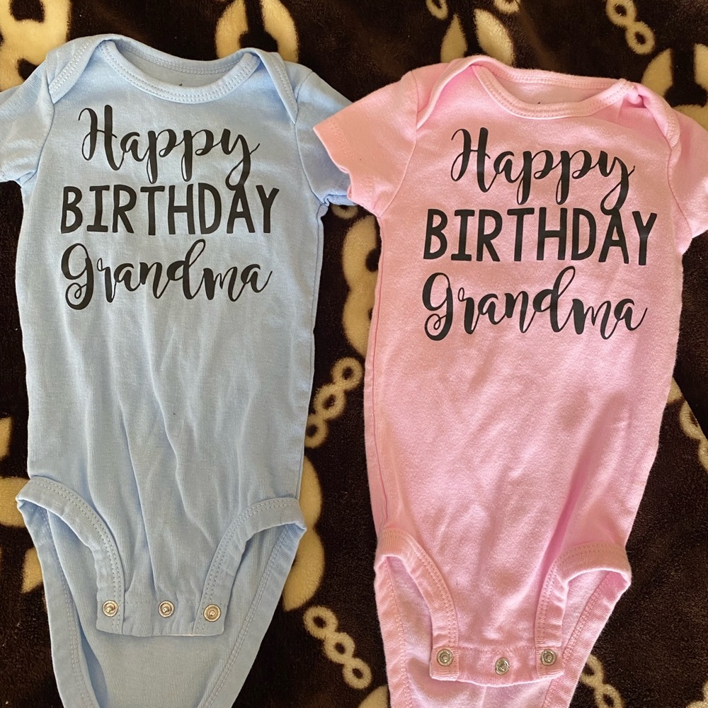 Happy birthday Grandma boy girl pink blue onesies 6 months twins